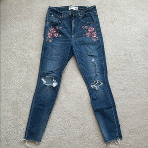 Garage Blue Distressed Jeans with Floral Embroidery | Size 7